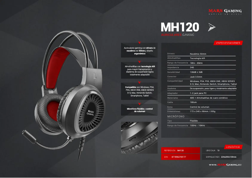 Página 1 del manual Ficha técnica Mars Gaming MH120