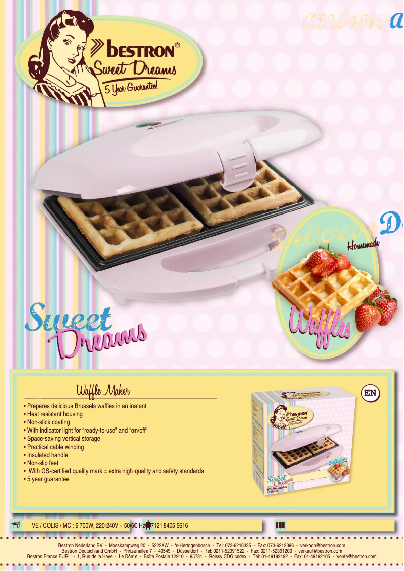 Page 1 de la notice Fiche technique Bestron ASW401P