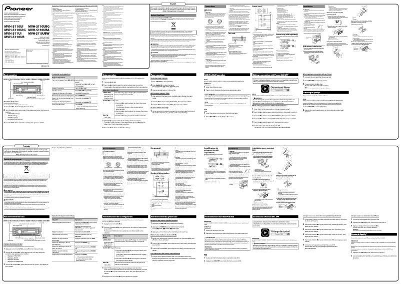 Page 1 de la notice Guide de démarrage rapide Pioneer MVH-S110UI