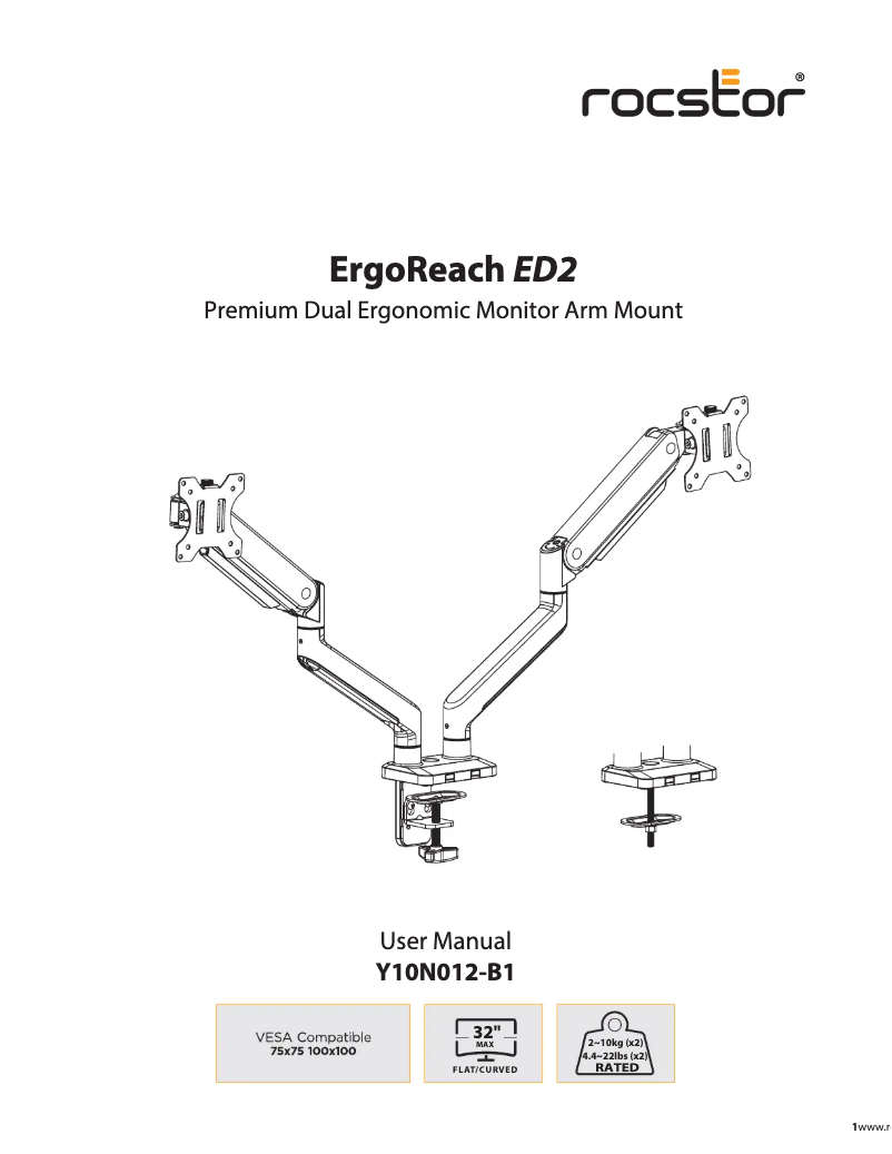 Page 1 de la notice Manuel utilisateur Rocstor ErgoReach ED2