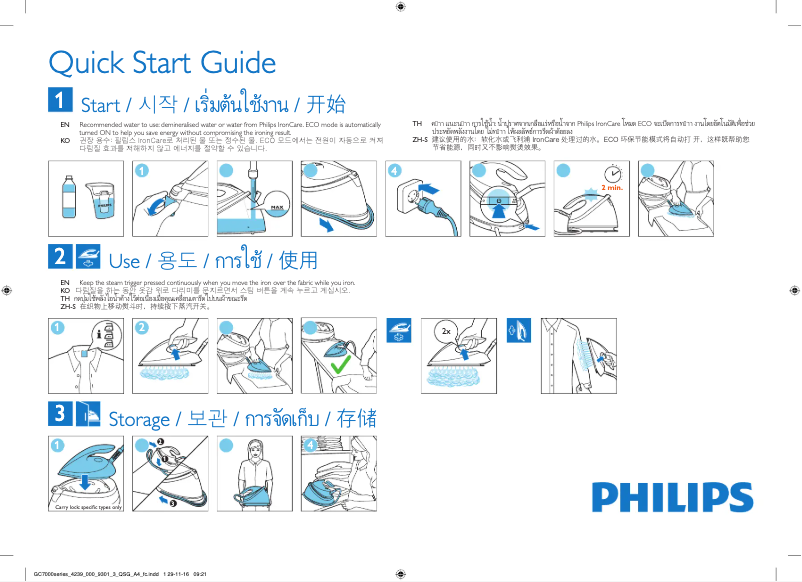 Page n°1 - Guide de démarrage rapide Philips SteamGlide GC7330