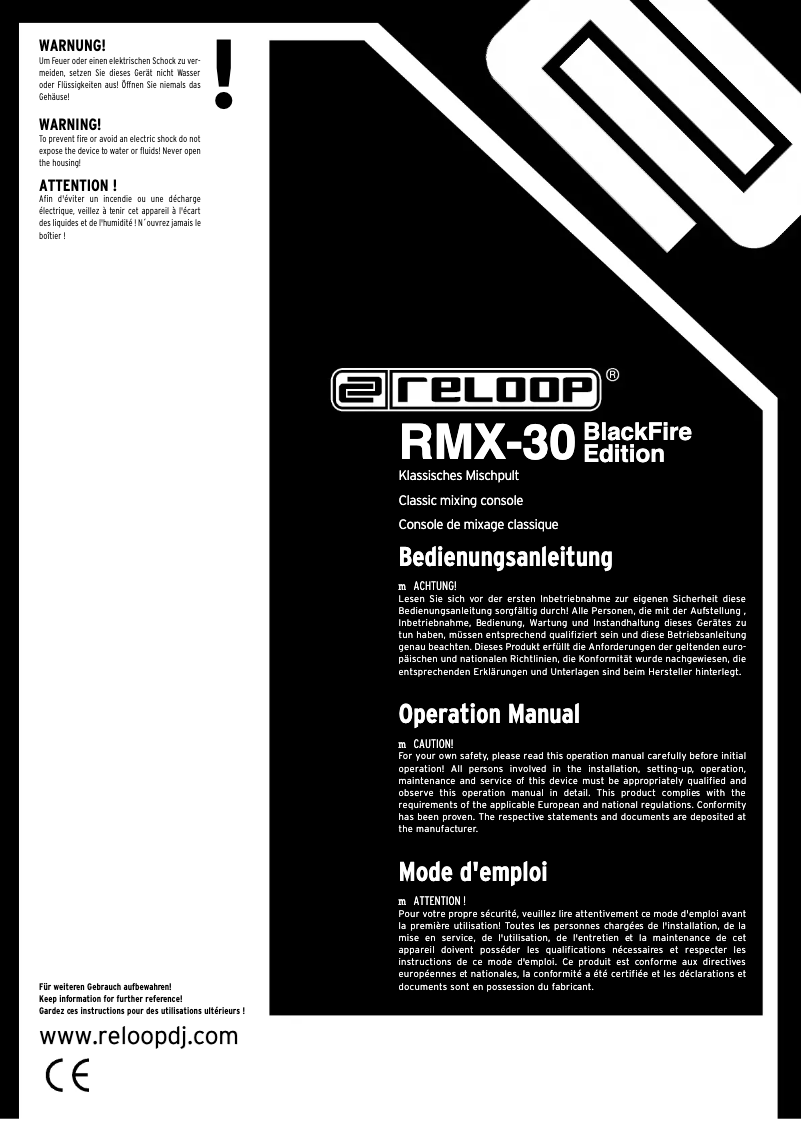 Page 1 de la notice Manuel utilisateur Reloop RMX-30 BlackFire Edition