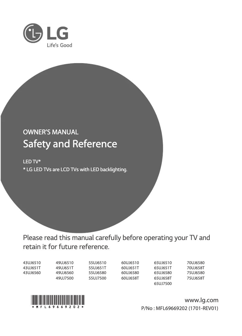 Page 1 de la notice Manuel utilisateur LG 60UJ6580