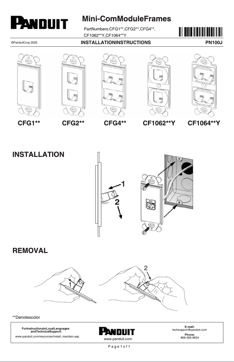 Página 1 del manual Guía de instalación Panduit CF1064WHY