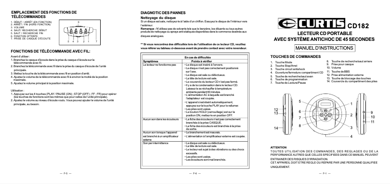 Page n°1 - Manuel utilisateur Curtis CD182