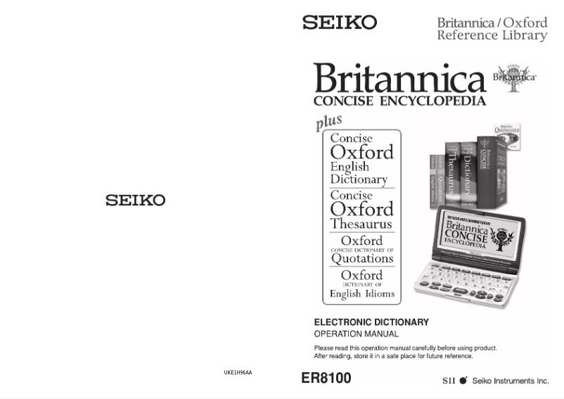 Page n°1 - Manuel utilisateur Seiko ER8100