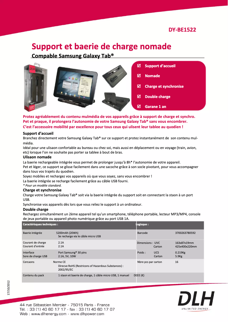Page n°1 - Manuel utilisateur DLH DY-BE1522