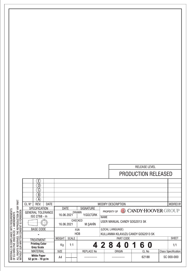 Page 1 de la notice Manuel utilisateur Candy CVG75SWGX