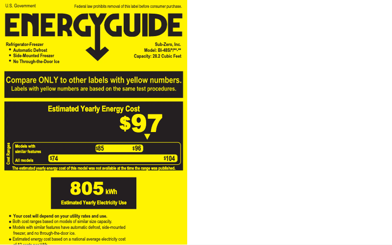 Page 1 de la notice Label énergétique Sub-Zero BI-48S/S
