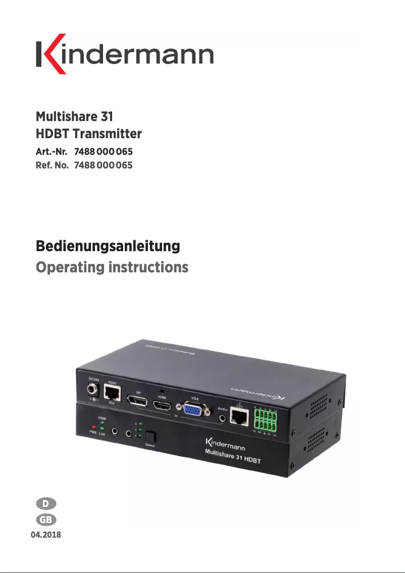 Page 1 de la notice Manuel utilisateur Kindermann  Multishare 31