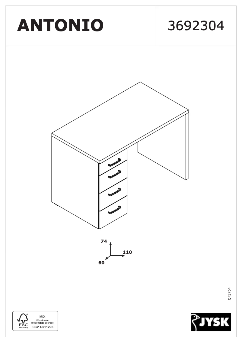 Page 1 de la notice Manuel utilisateur JYSK Marslev (110x74x60)