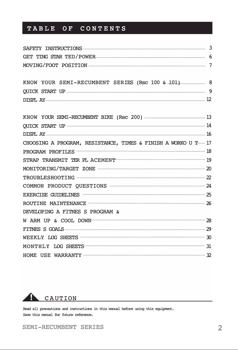Page 1 de la notice Manuel utilisateur Horizon Fitness RSC 200