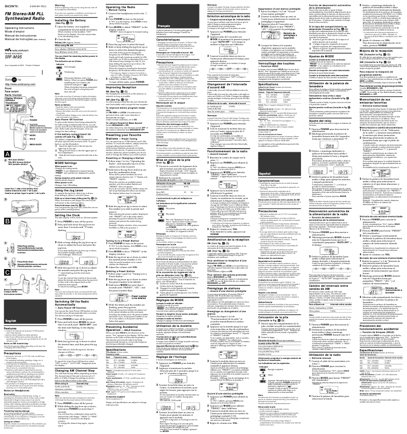 Page n°1 - Manuel utilisateur Sony SRF-M95