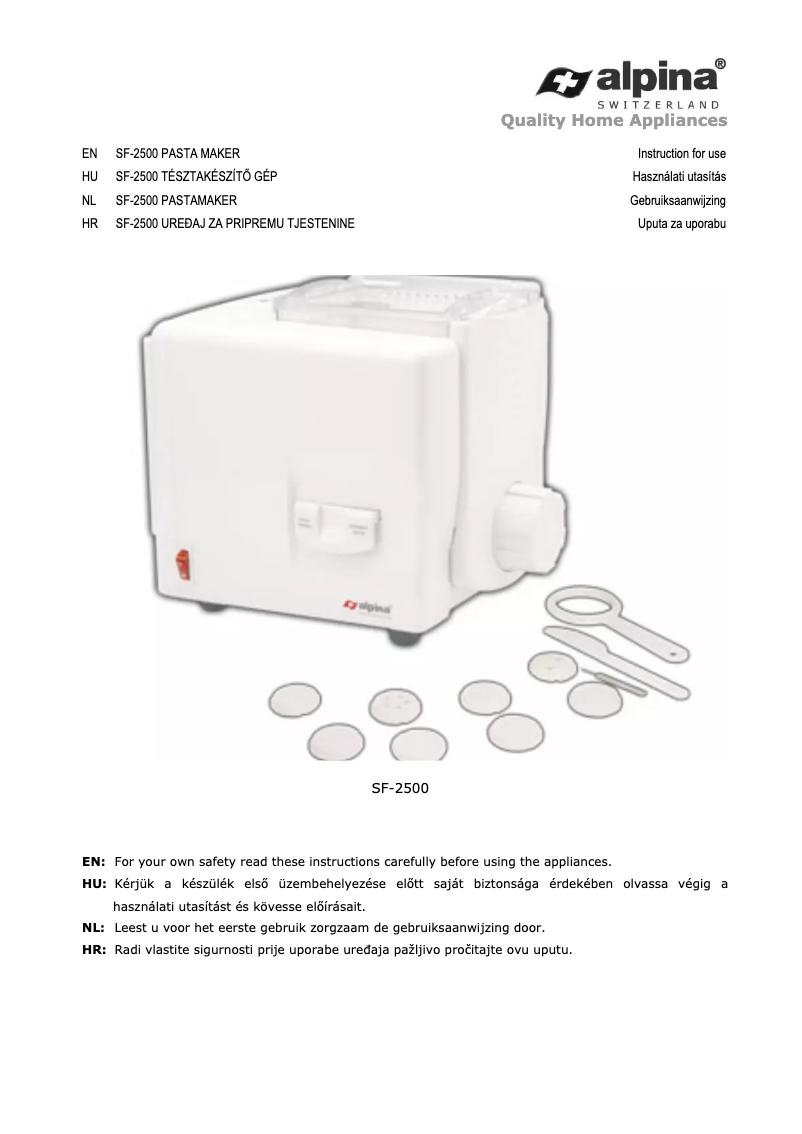Page n°1 - Manuel utilisateur Alpina SF-2500