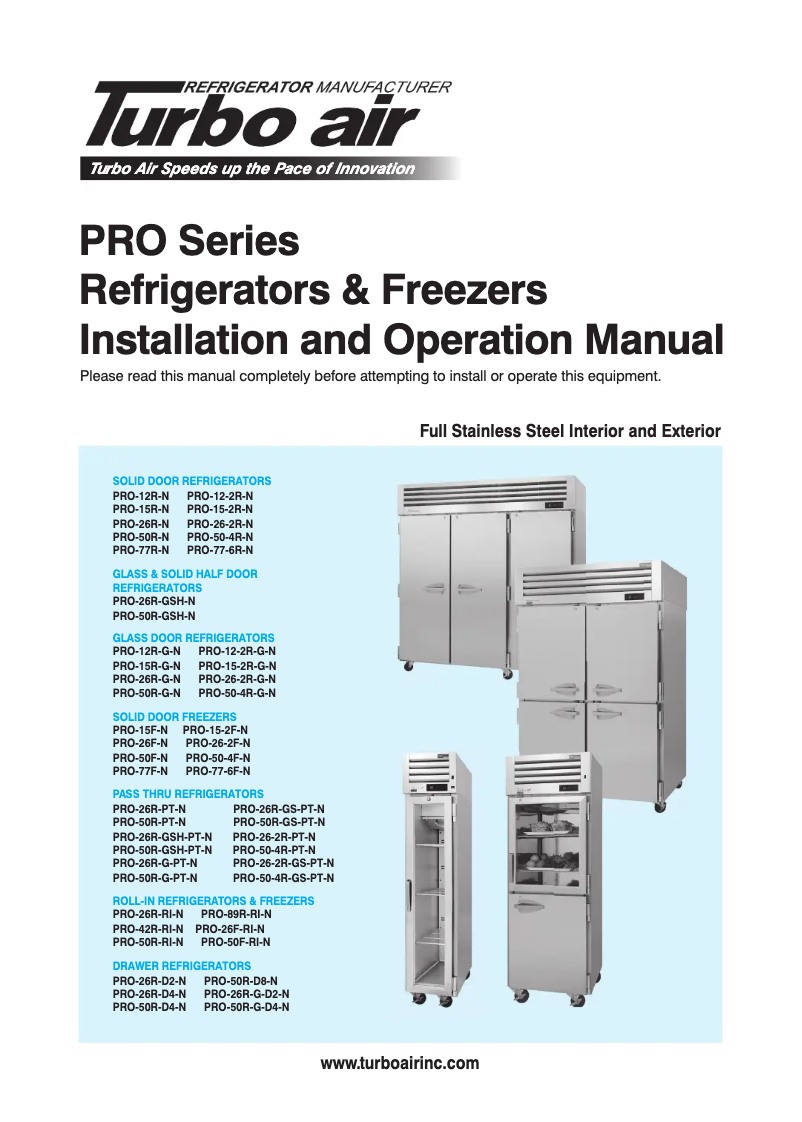 Page 1 de la notice Manuel utilisateur Turbo air PRO-26F-RI-N