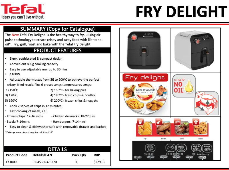 Page n°1 - Fiche technique Tefal Fry Delight FX1000