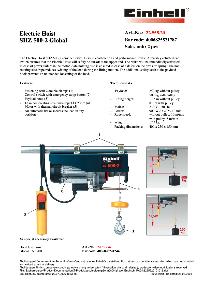 Image de la première page du manuel de l'appareil SHZ 500-2