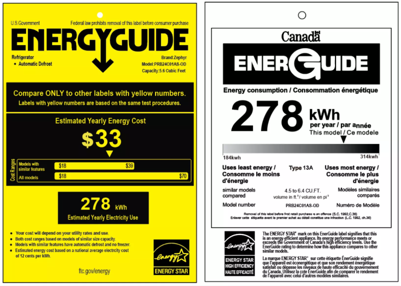 Page 1 de la notice Label énergétique Zephyr PRB24C01ODSS