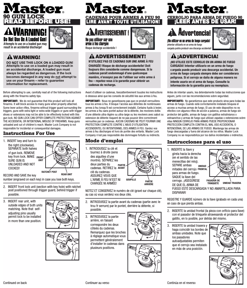 Page n°1 - Manuel utilisateur Master Lock 90