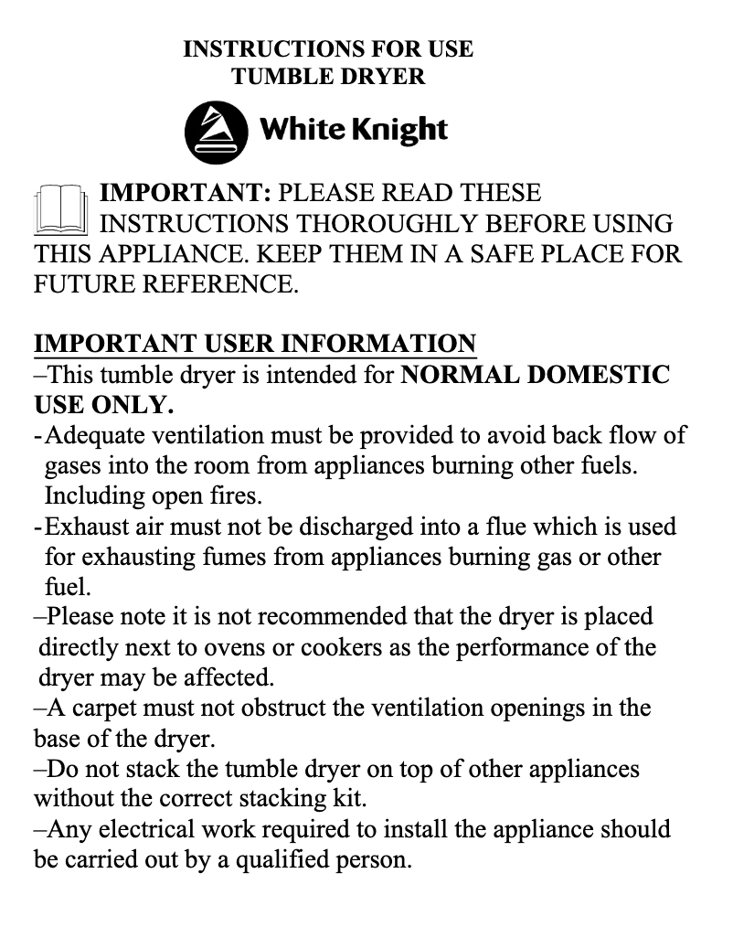 Page 1 de la notice Manuel utilisateur White Knight C44AWL