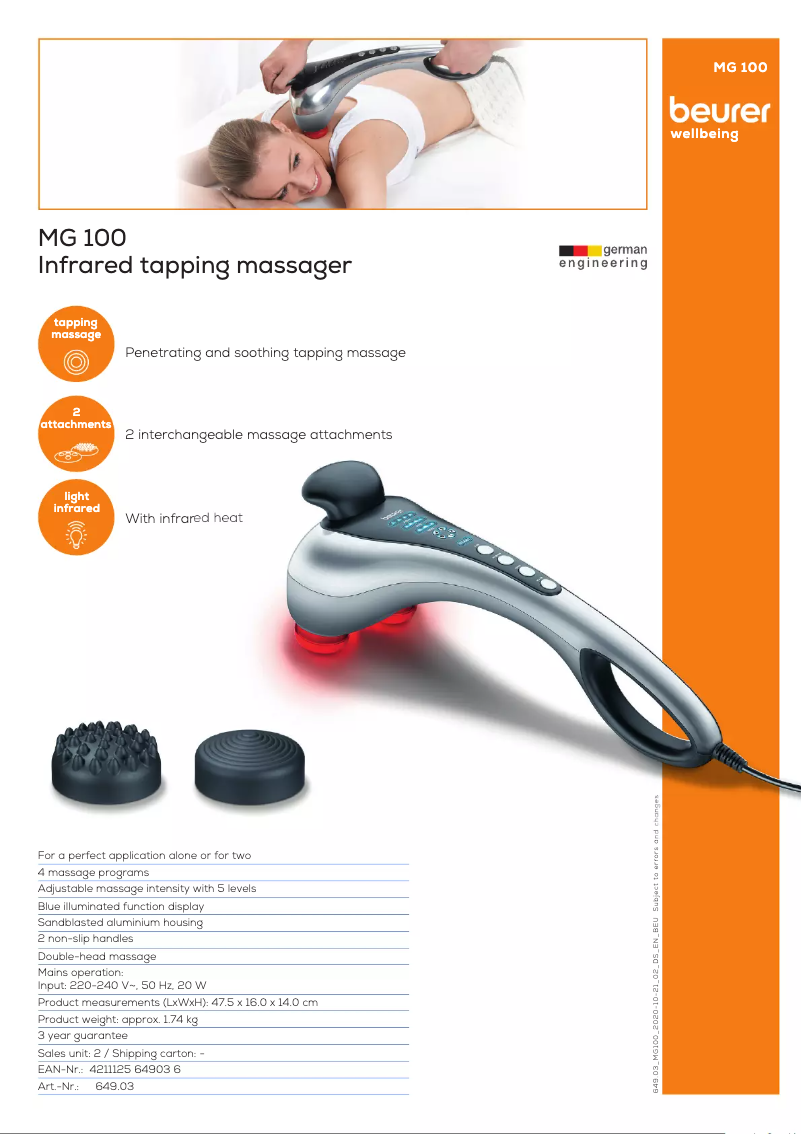 Page 1 de la notice Fiche technique Beurer MG 100