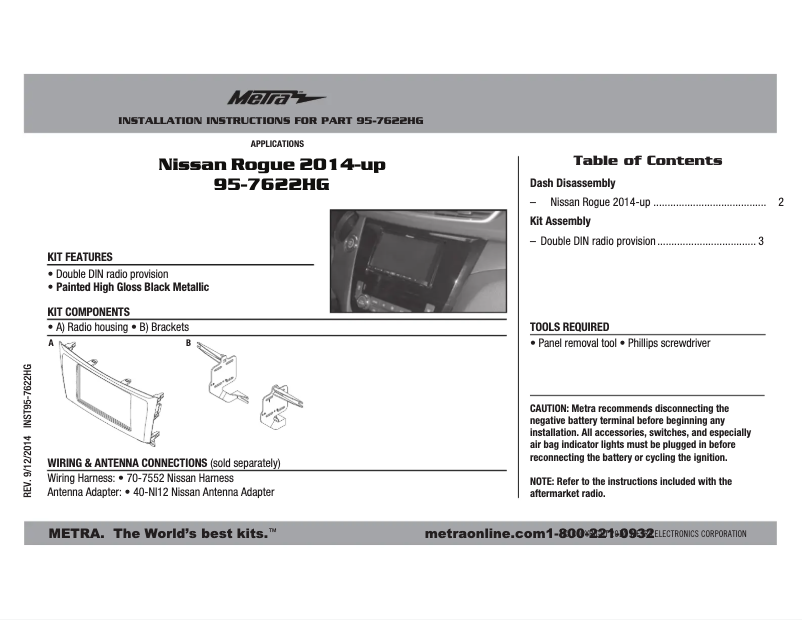 Page n°1 - Manuel utilisateur Metra 95-7622HG