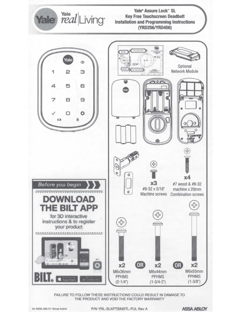 Página 1 del manual Manual de usuario Yale Real Living Assure Lock YRD256