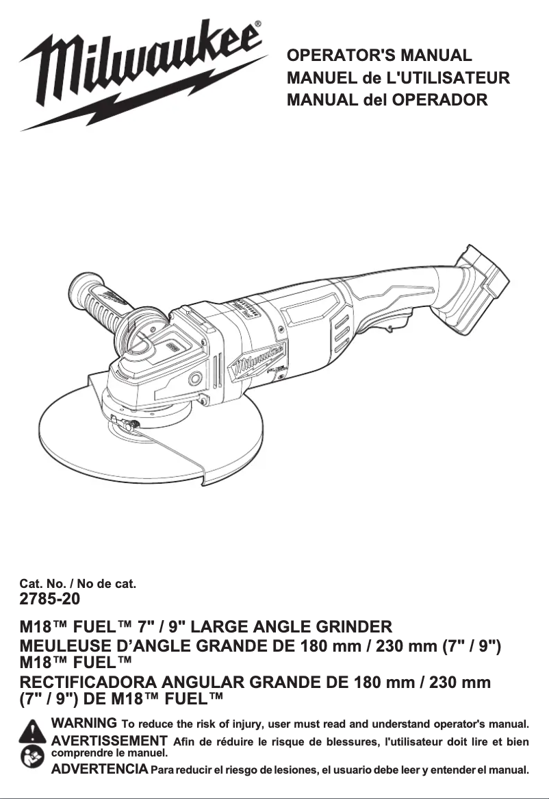 Page 1 de la notice Manuel utilisateur Milwaukee M18 Fuel 2785-20