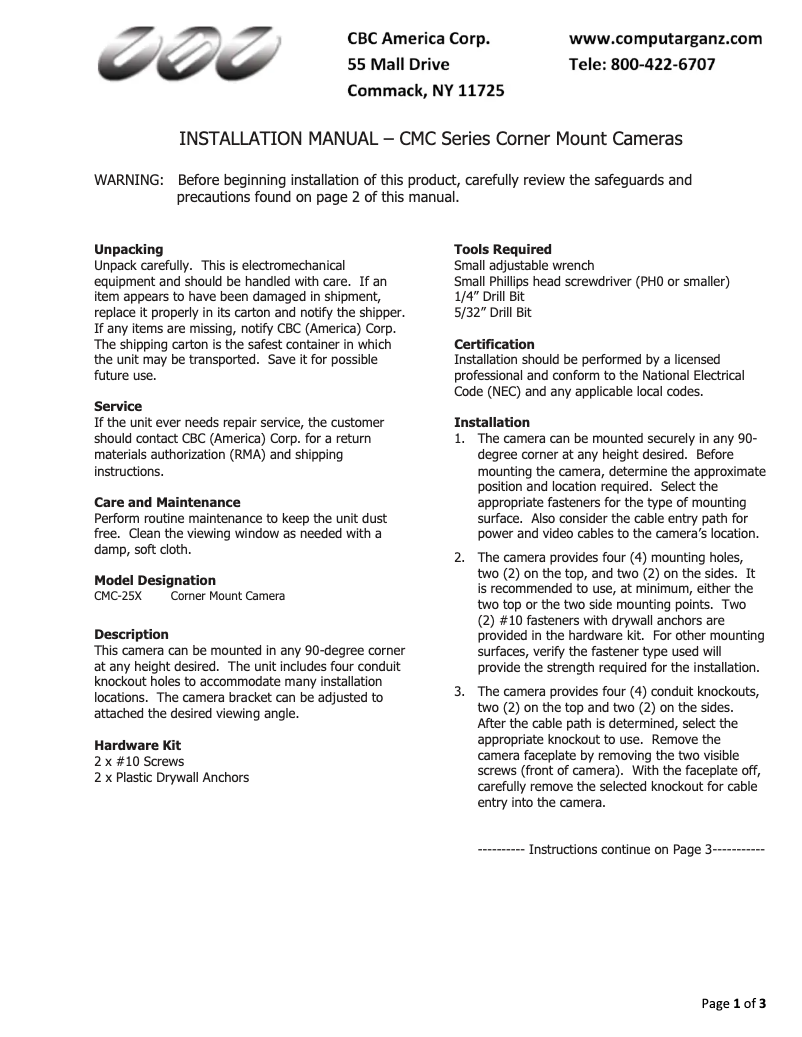 Image de la première page du manuel de l'appareil CMC-25X