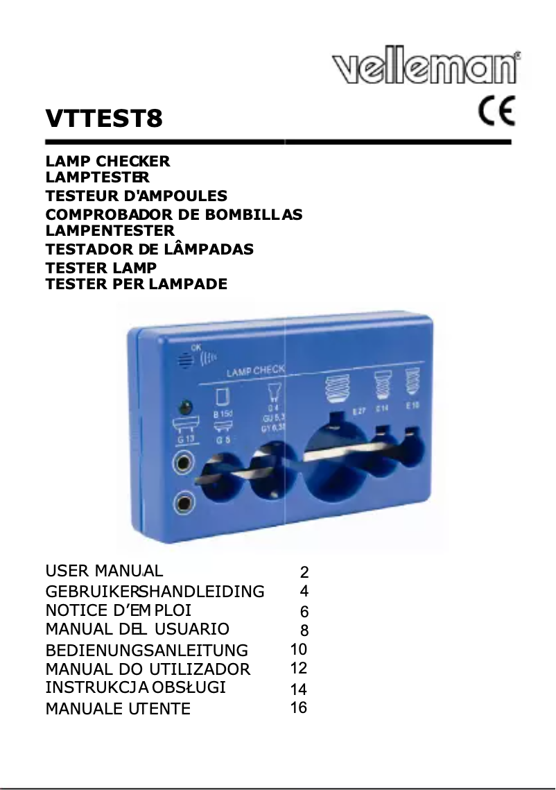 Page 1 de la notice Manuel utilisateur Velleman VTTEST8