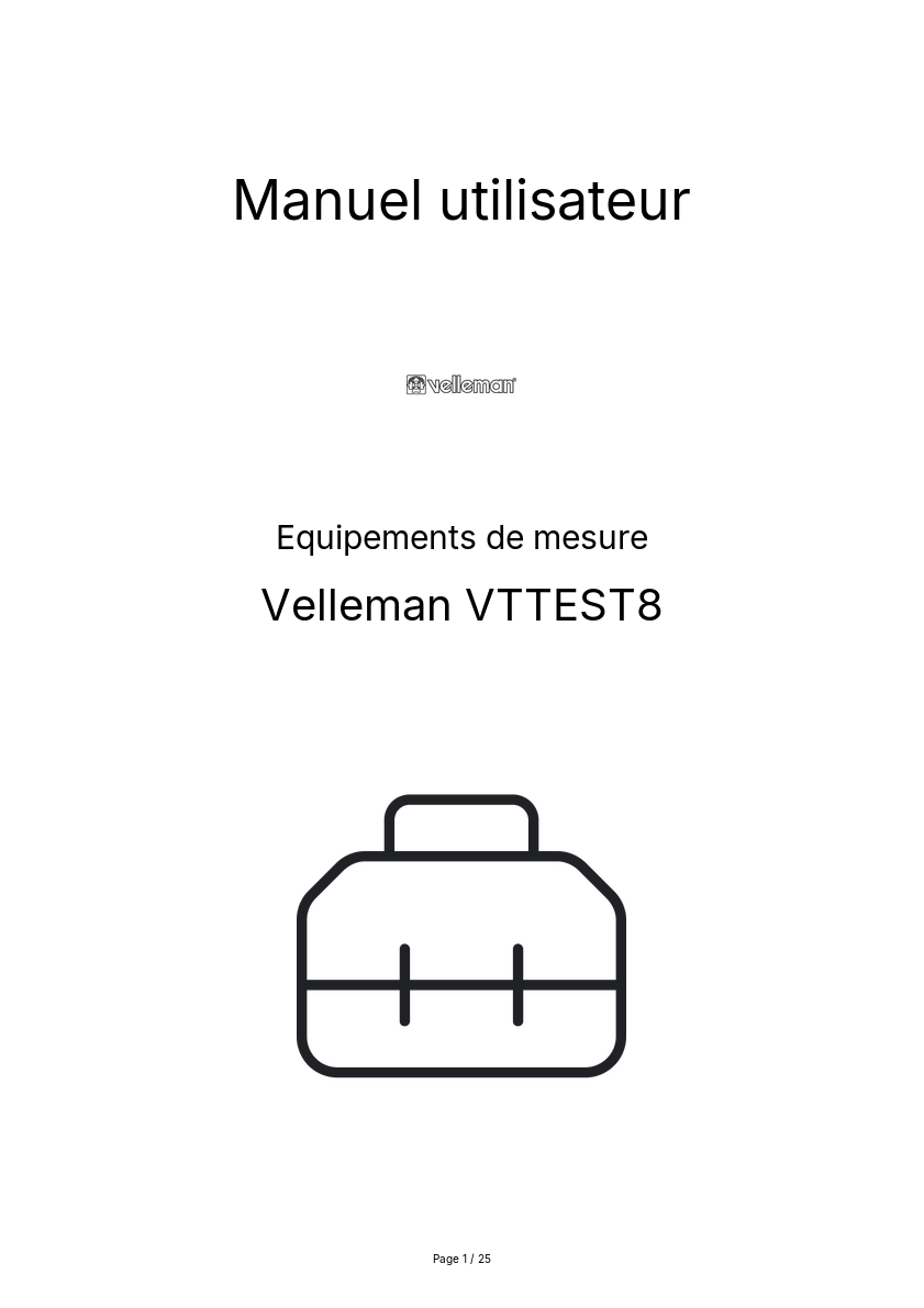Page n°1 - Manuel utilisateur Velleman VTTEST8
