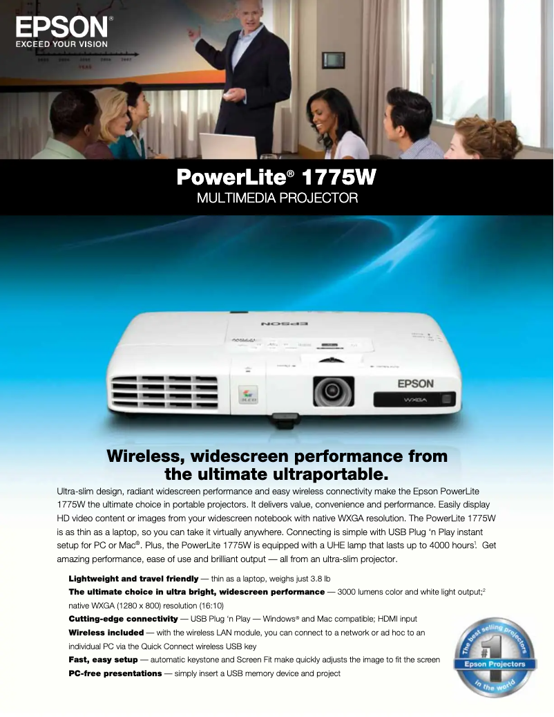 Page 1 de la notice Brochure Epson PowerLite 1775W