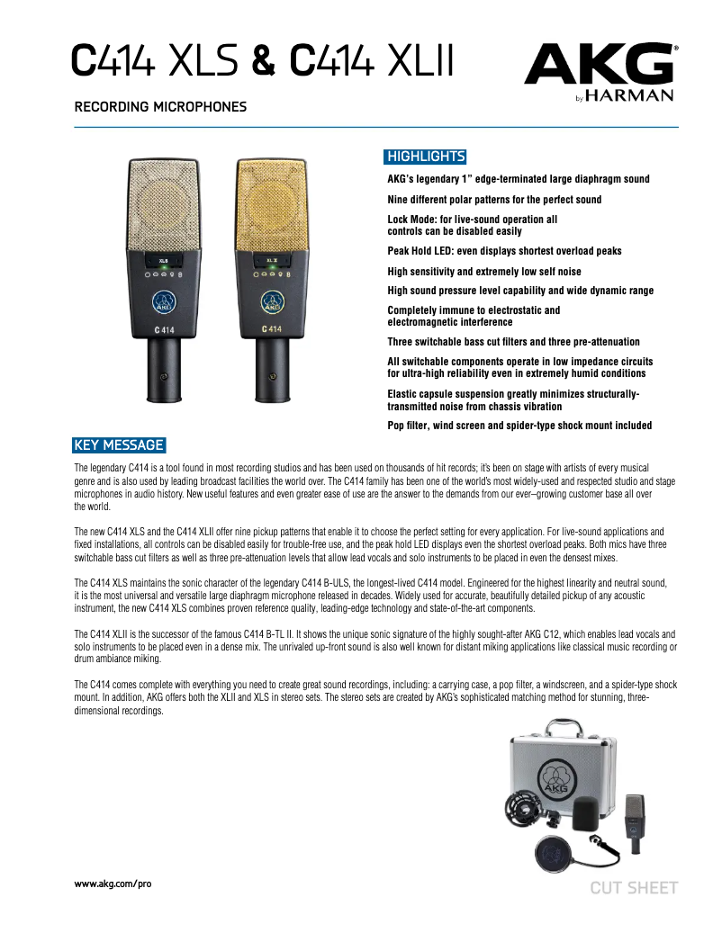 Page 1 de la notice Fiche technique AKG C414 XLS