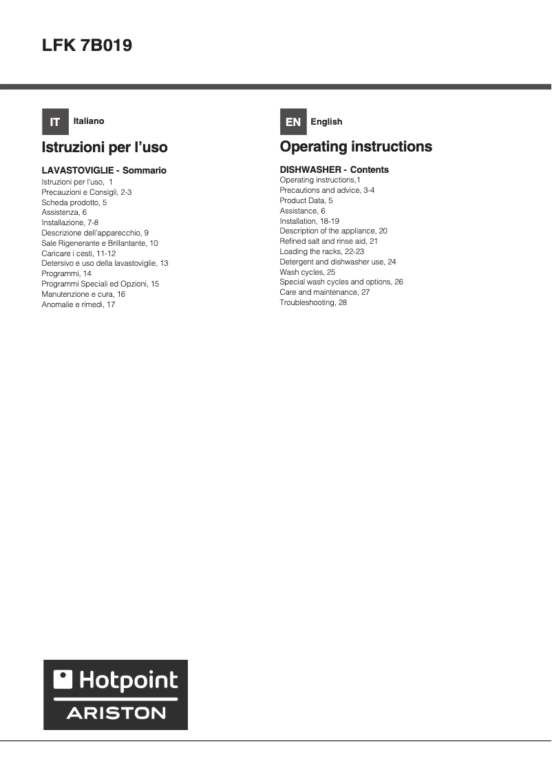 Página 1 del manual Manual de usuario Hotpoint LFK 7B019