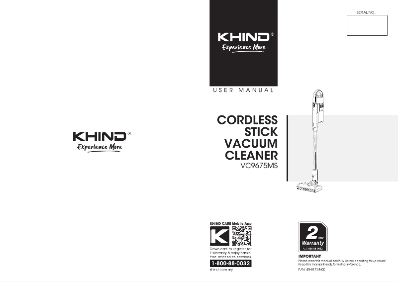 Page 1 de la notice Manuel utilisateur Khind VC9675MS