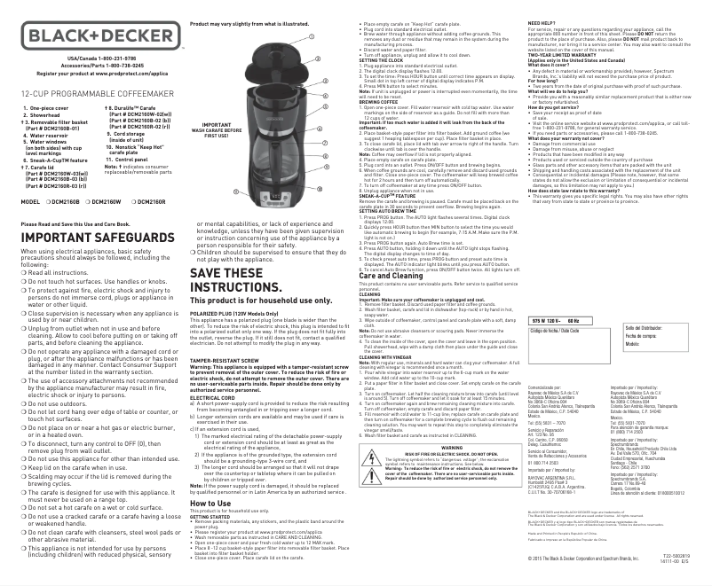 Page 1 de la notice Manuel utilisateur Black & Decker DCM2160B