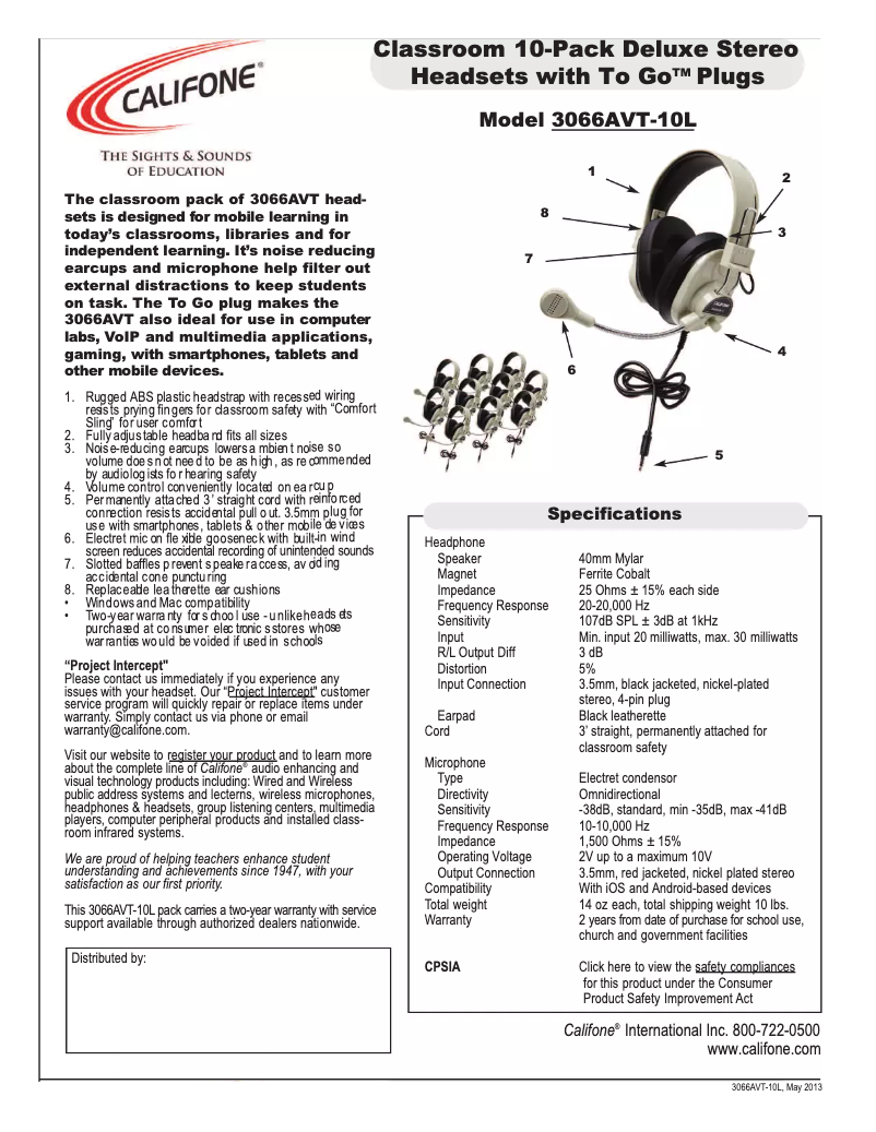 Image de la première page du manuel de l'appareil 3066AVT-10L