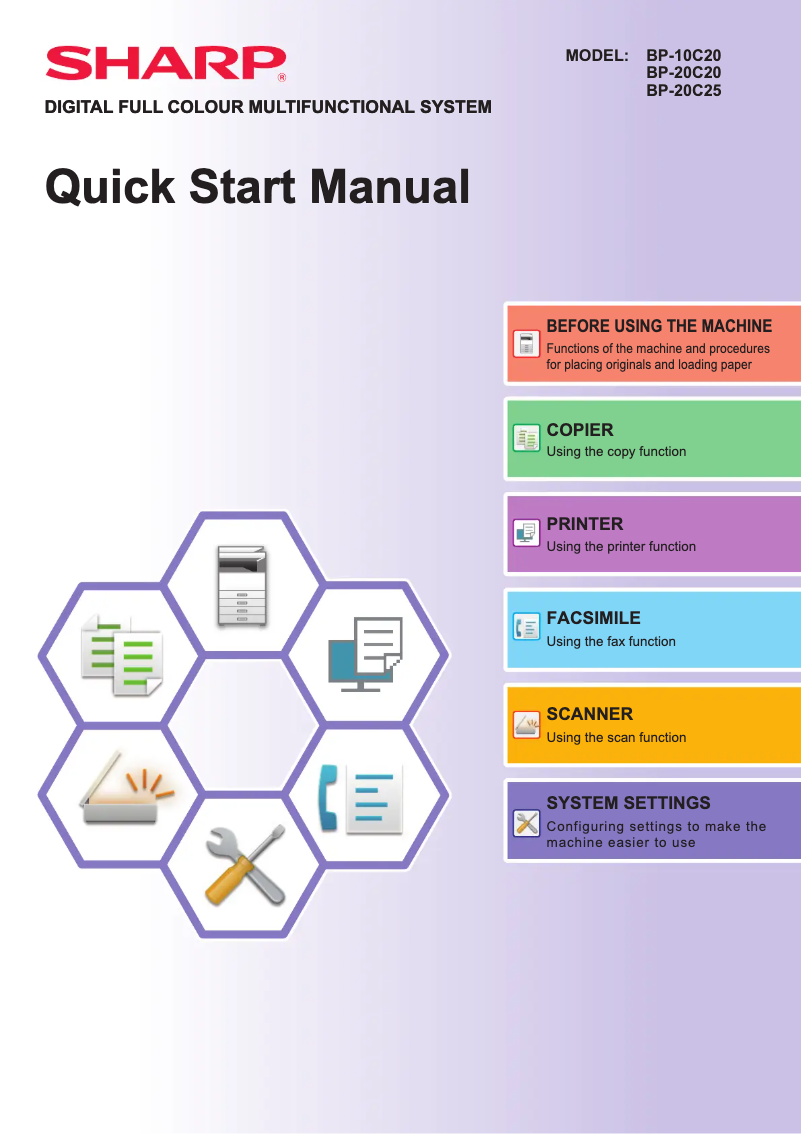 Page 1 de la notice Guide de démarrage rapide Sharp BP-20C25