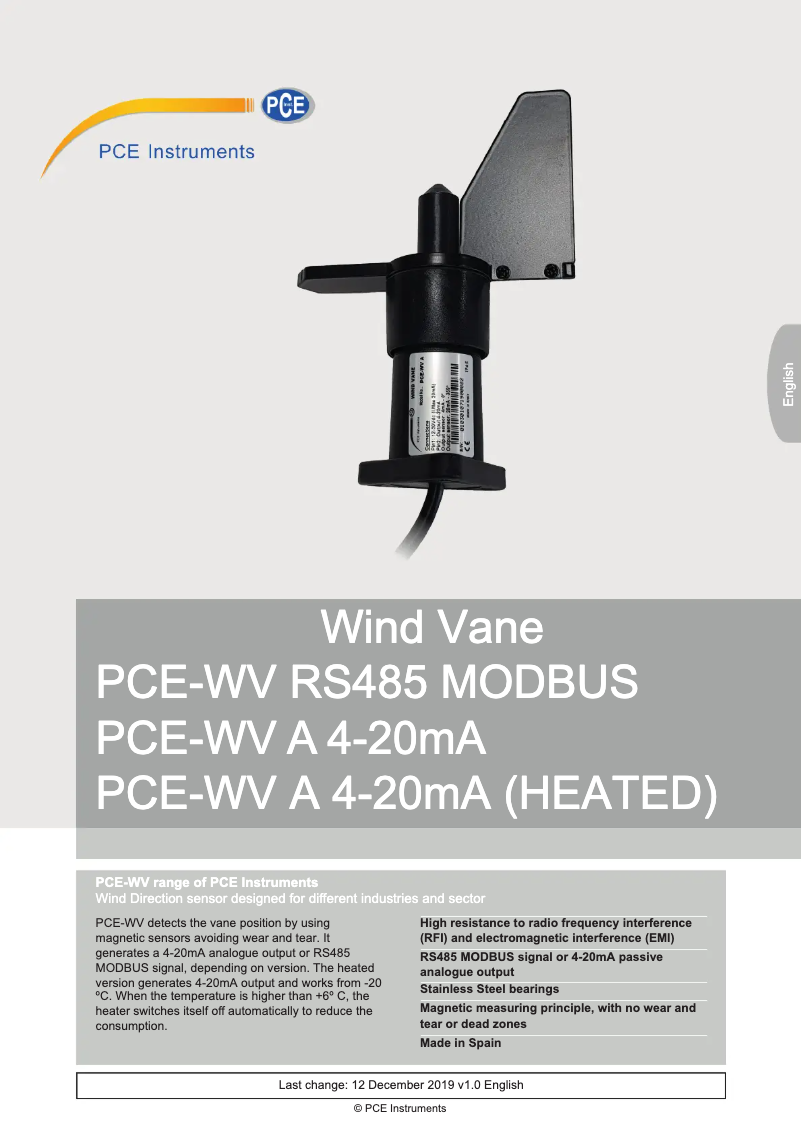 Page n°1 - Manuel utilisateur PCE Instruments PCE-WV A