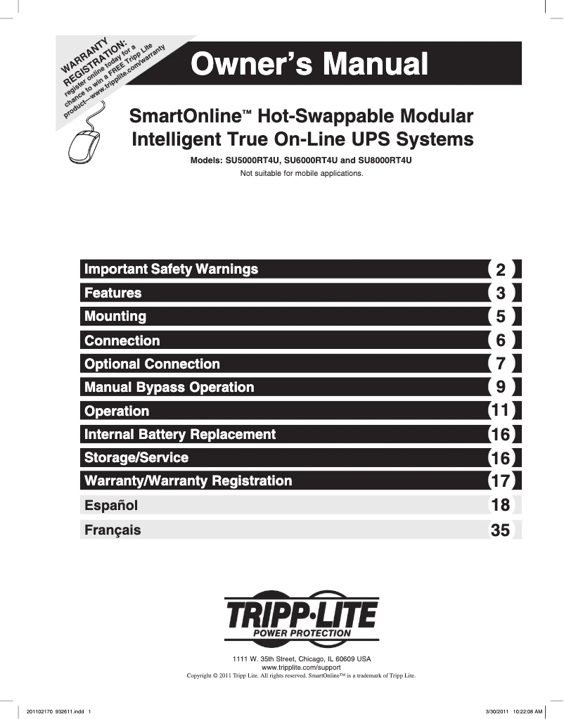 Page 1 de la notice Manuel utilisateur Tripp Lite SU6000RT4U