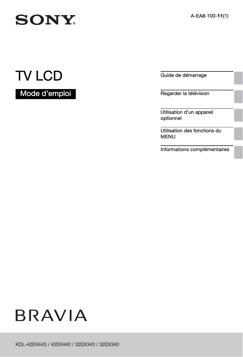 Page 1 de la notice Manuel utilisateur Sony KDL-32EX340