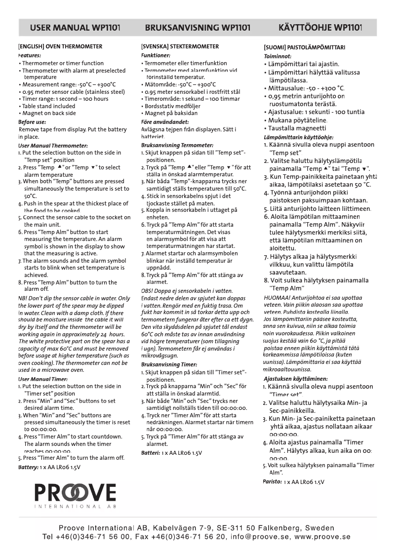 Page n°1 - Manuel utilisateur Proove WP1101