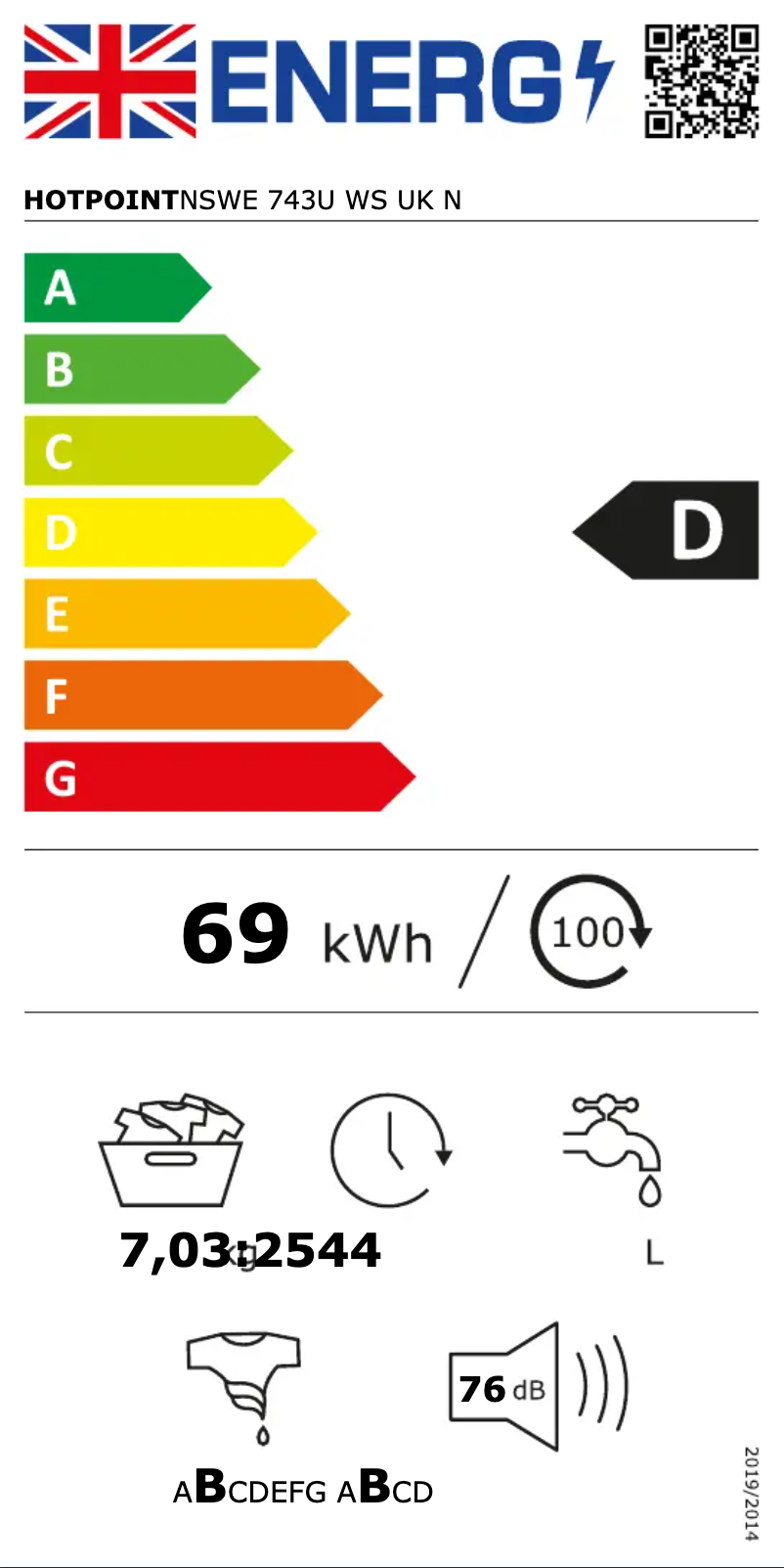 Page n°1 - Label énergétique Hotpoint NSWE 743U WS UK N