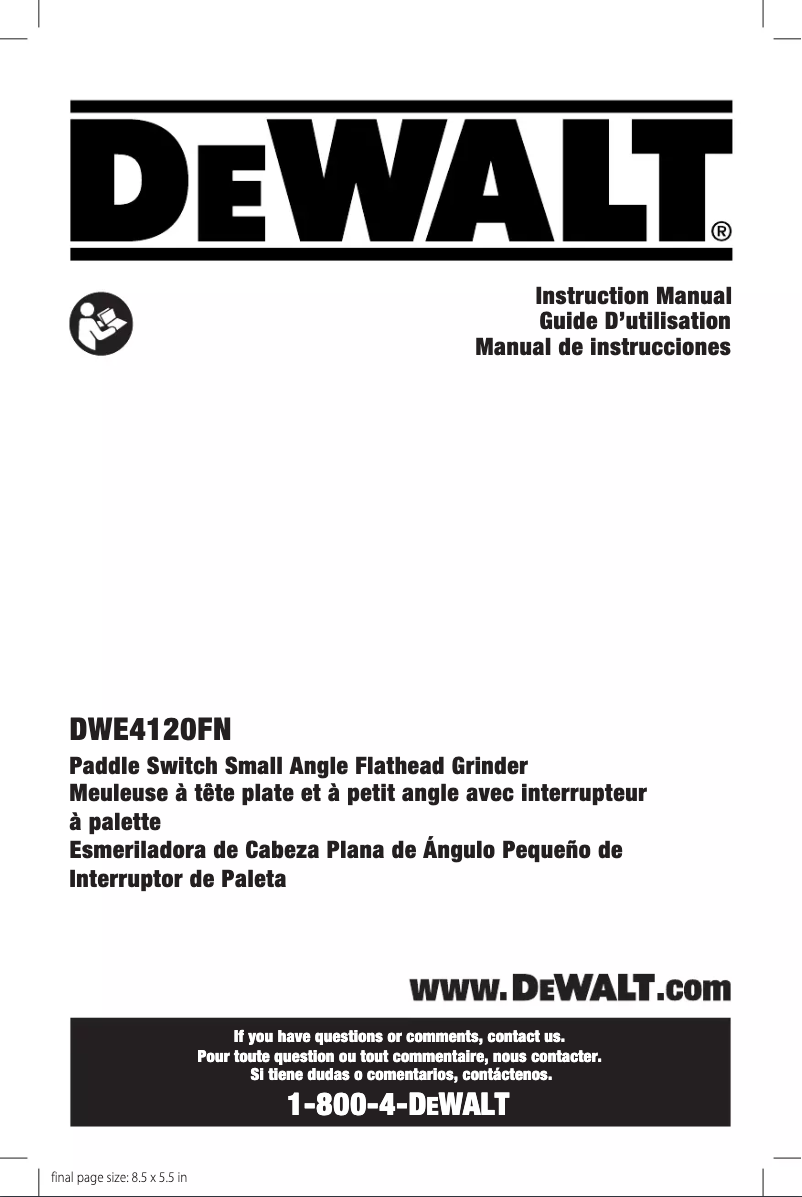 Page 1 de la notice Manuel utilisateur DeWalt DWE4120FN