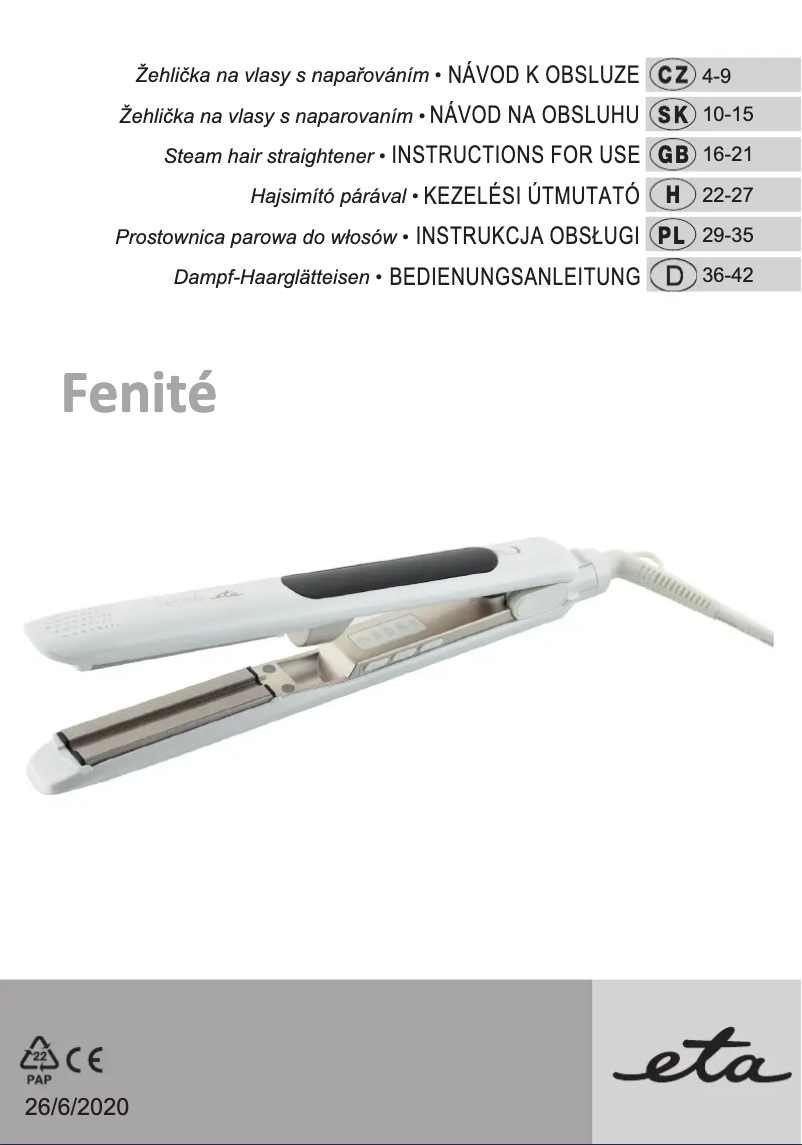 Page 1 de la notice Manuel utilisateur Eta Fenité 3337 90000