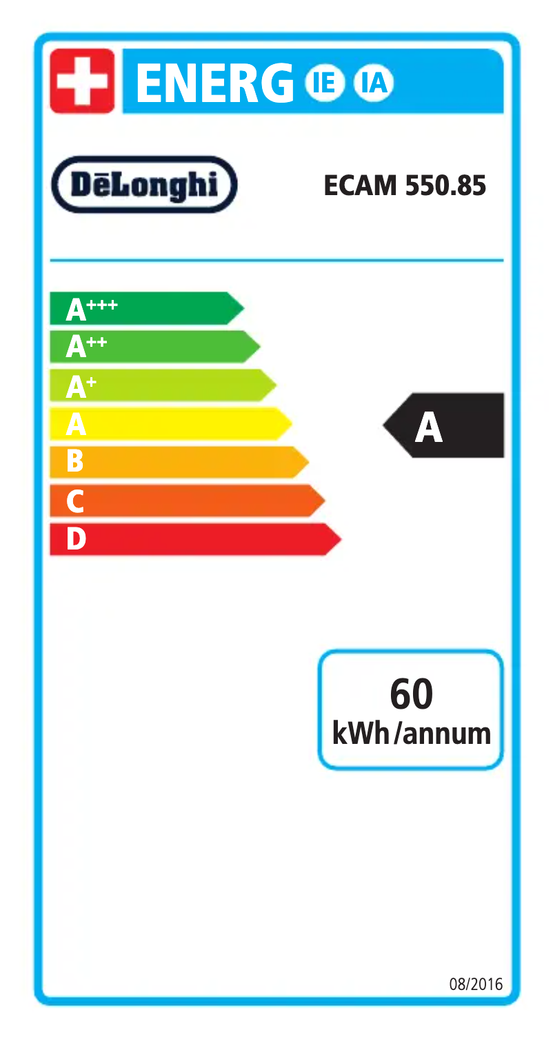 Page n°1 - Label énergétique DeLonghi PrimaDonna Class ECAM 550.85.MS