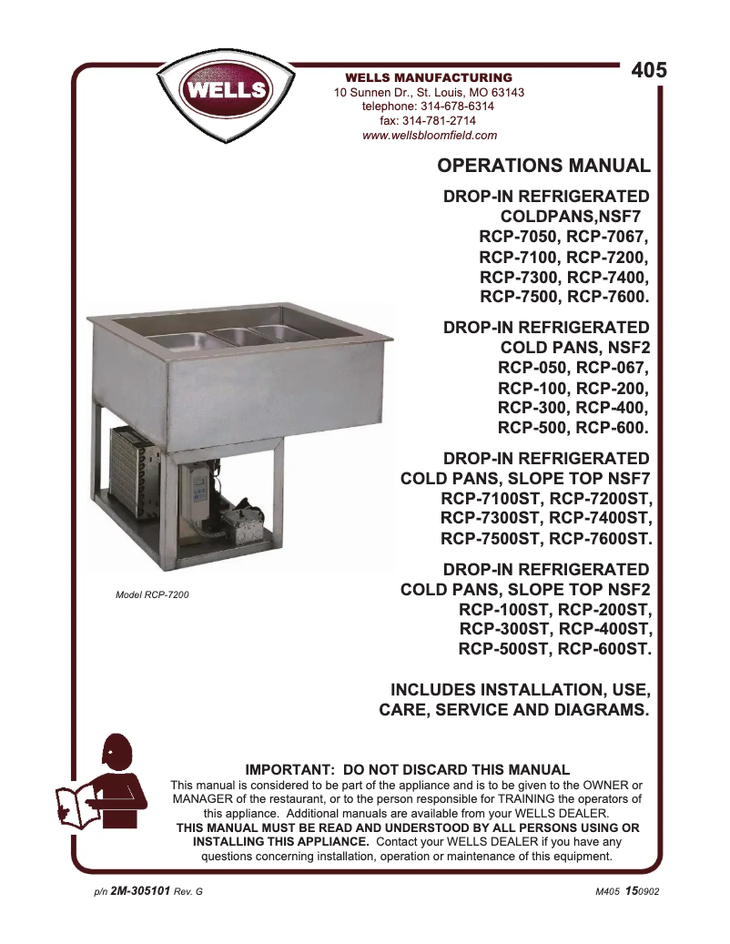 Page 1 de la notice Manuel utilisateur Wells RCP300ST