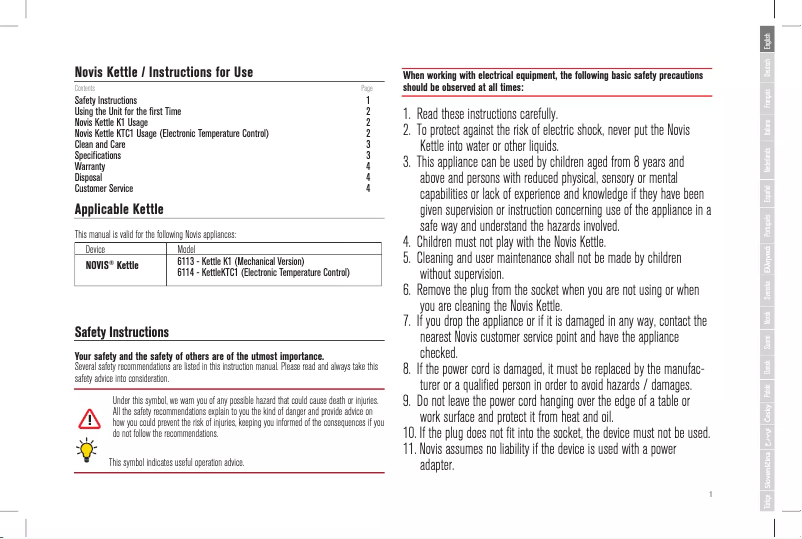 Image de la première page du manuel de l'appareil K1