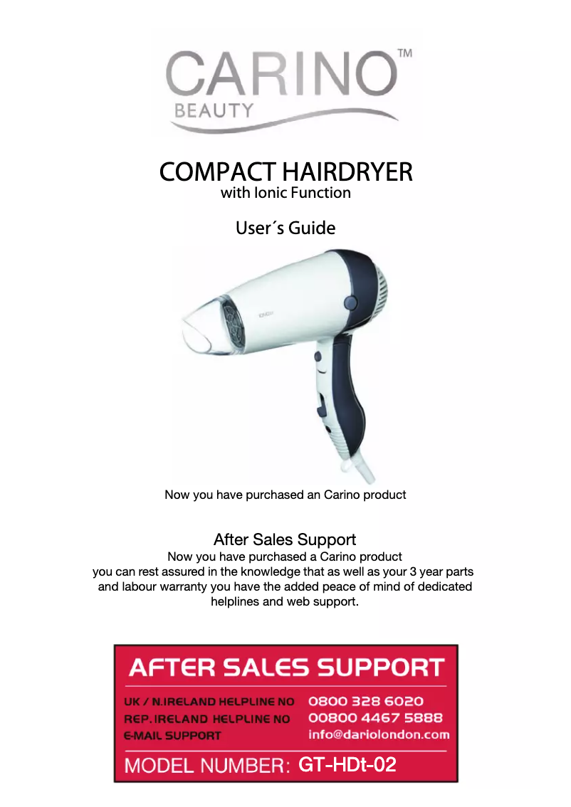 Page n°1 - Manuel utilisateur Carino GT-HDt-02