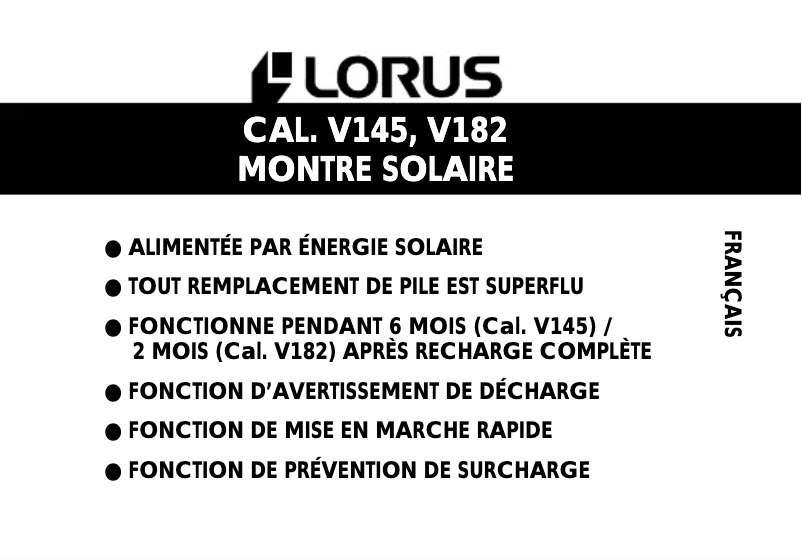 Page n°1 - Manuel utilisateur Lorus V145